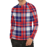 USA Plaid Pattern Print Men's Long Sleeve Rash Guard