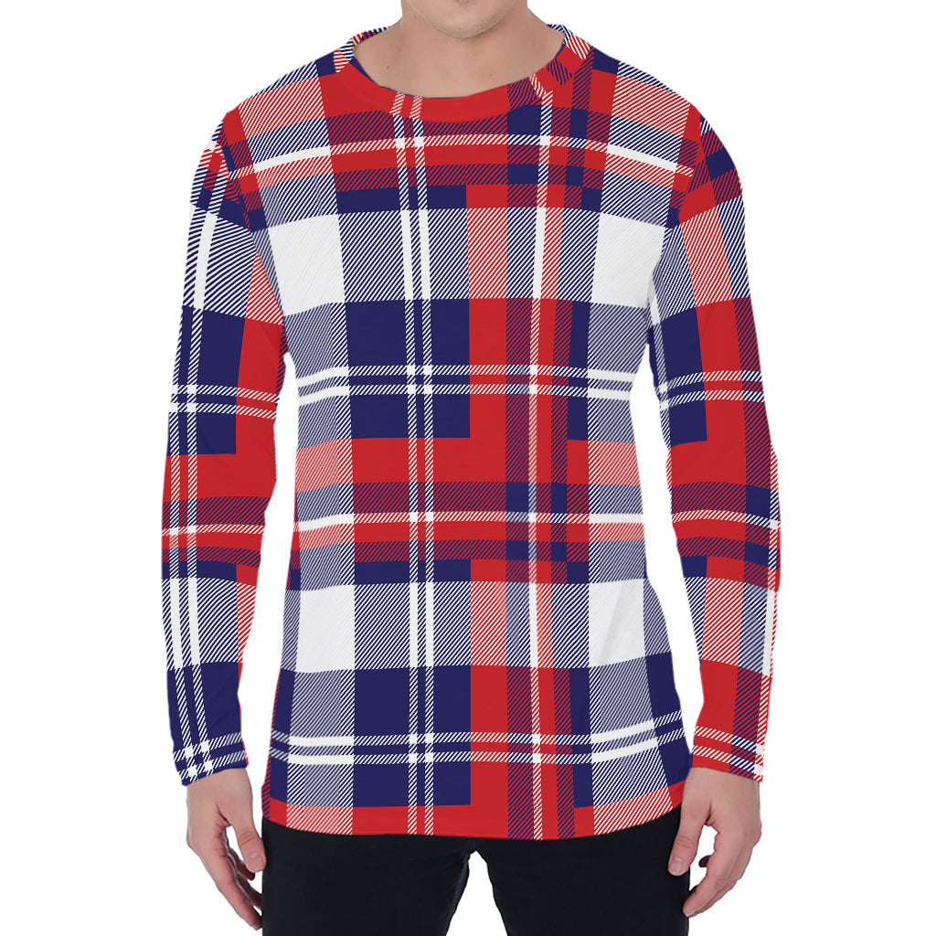 USA Plaid Pattern Print Men's Long Sleeve T-Shirt