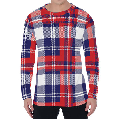 USA Plaid Pattern Print Men's Long Sleeve T-Shirt