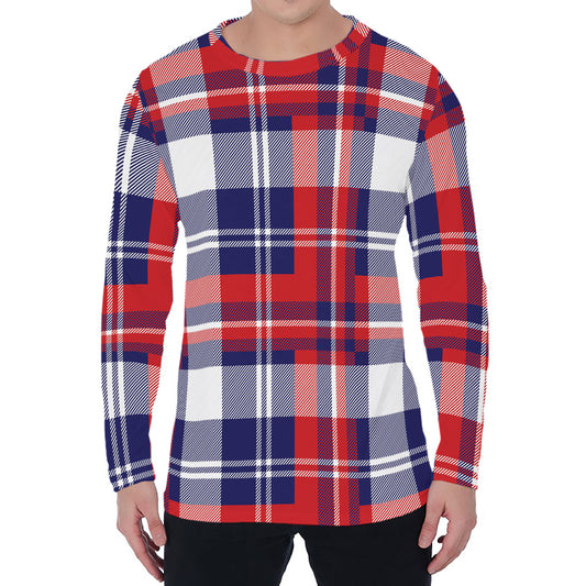 USA Plaid Pattern Print Men's Long Sleeve T-Shirt