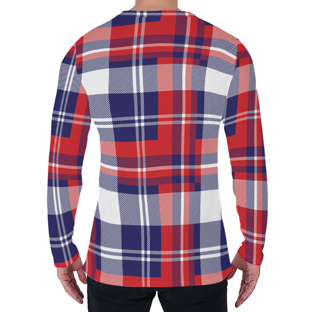 USA Plaid Pattern Print Men's Long Sleeve T-Shirt