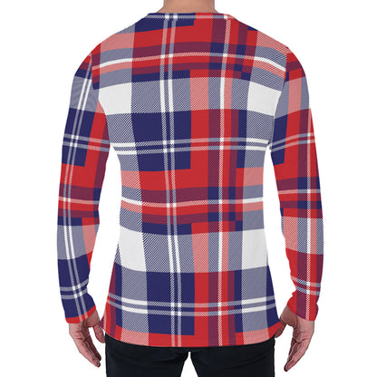 USA Plaid Pattern Print Men's Long Sleeve T-Shirt