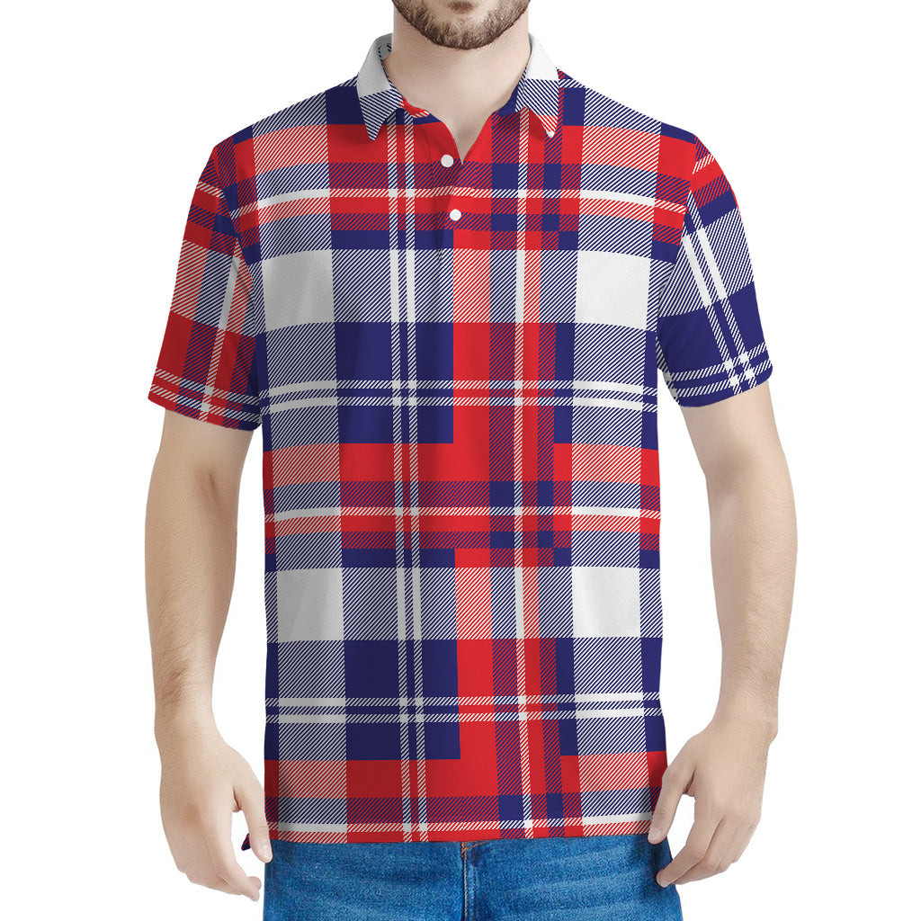 USA Plaid Pattern Print Men's Polo Shirt