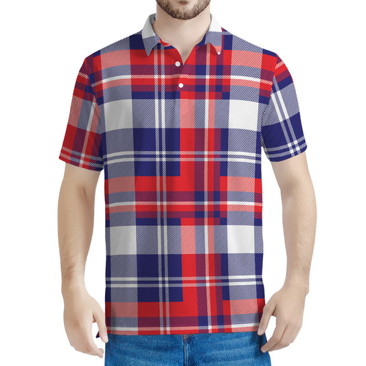 USA Plaid Pattern Print Men's Polo Shirt