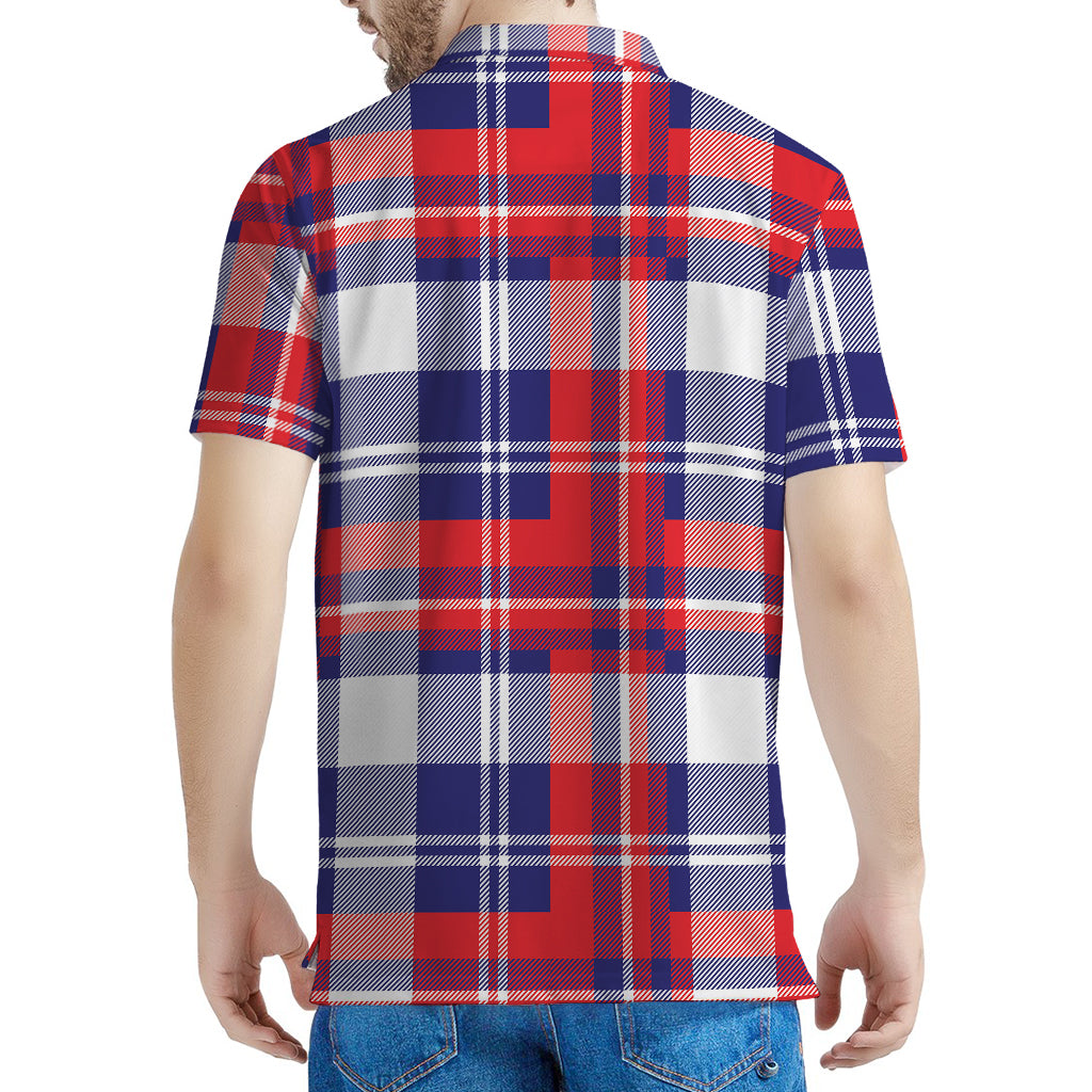 USA Plaid Pattern Print Men's Polo Shirt
