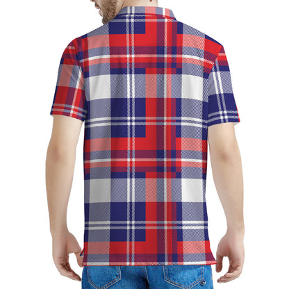 USA Plaid Pattern Print Men's Polo Shirt