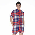 USA Plaid Pattern Print Men's Romper