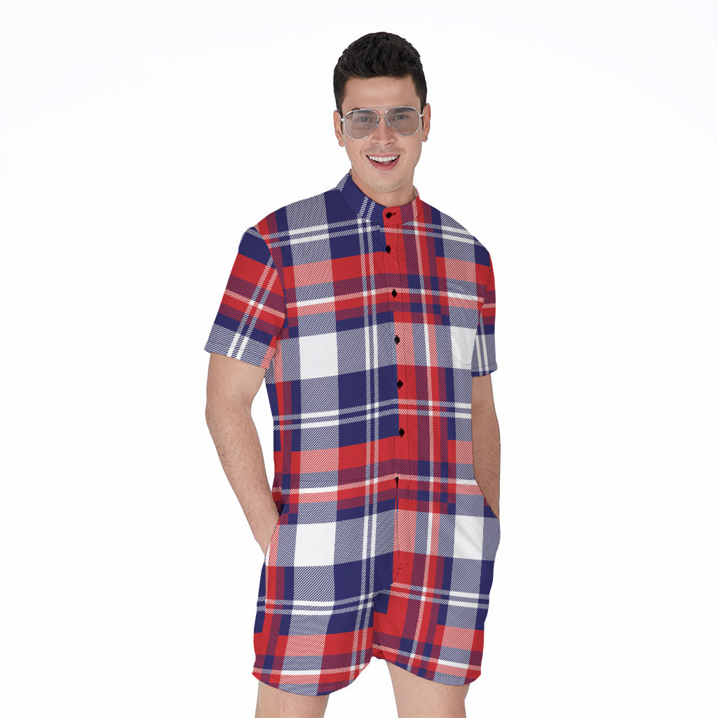 USA Plaid Pattern Print Men's Rompers