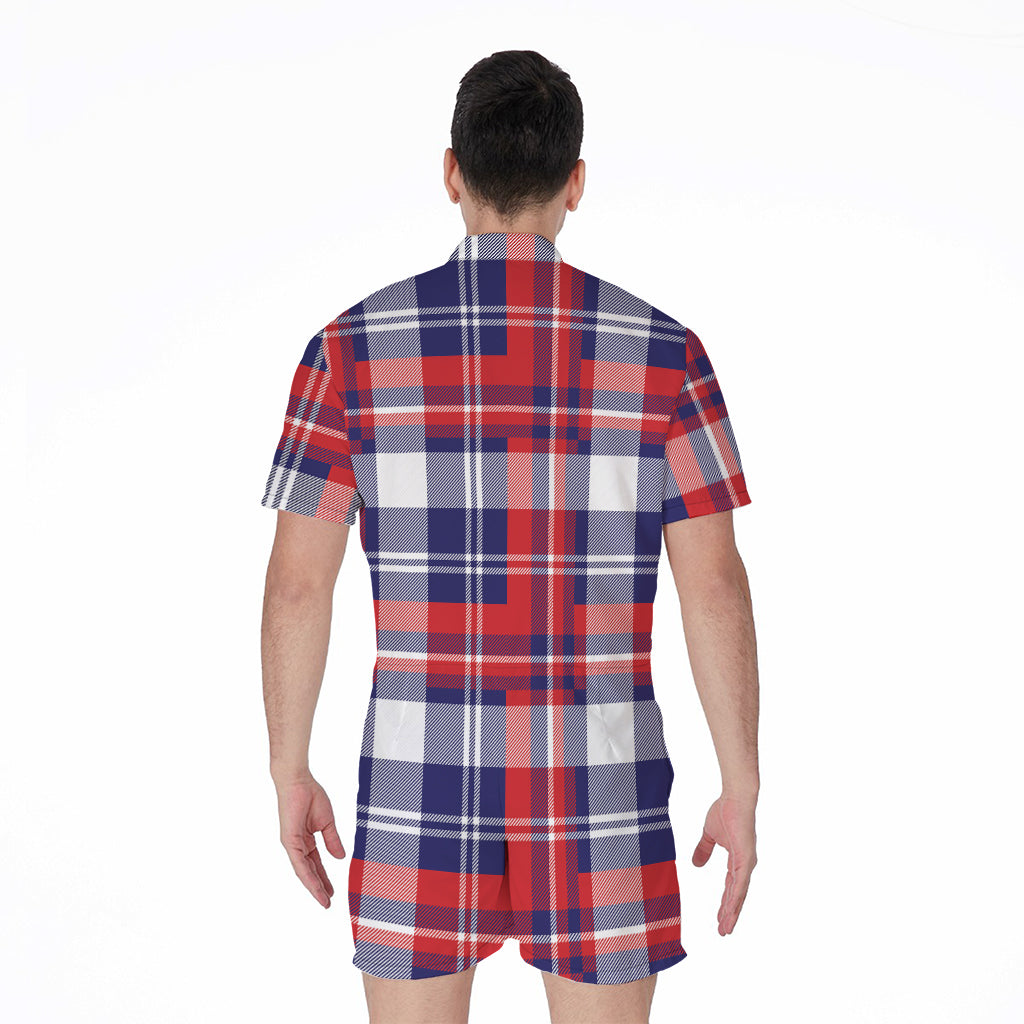 USA Plaid Pattern Print Men's Rompers