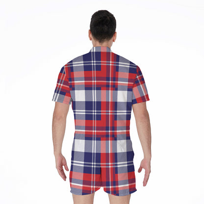 USA Plaid Pattern Print Men's Rompers