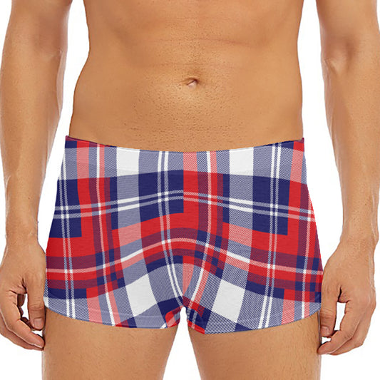 USA Plaid Pattern Print Men's Short Boxer Briefs