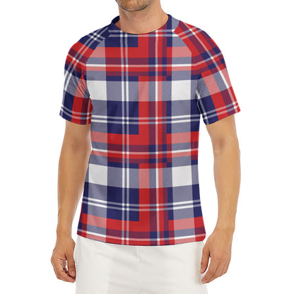 USA Plaid Pattern Print Men's Short Sleeve Rash Guard