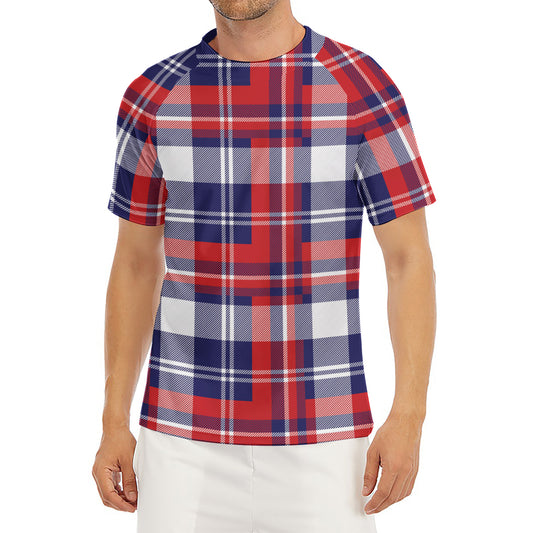 USA Plaid Pattern Print Men's Short Sleeve Rash Guard