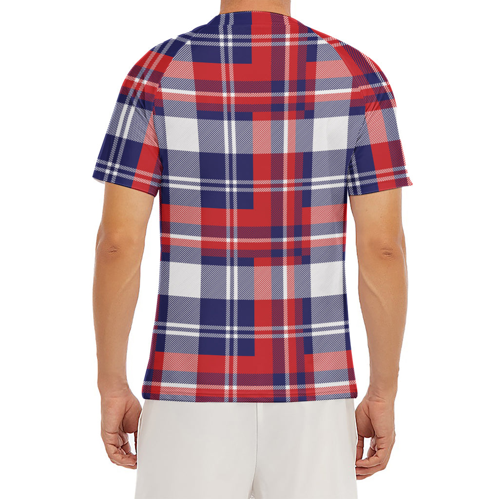 USA Plaid Pattern Print Men's Short Sleeve Rash Guard