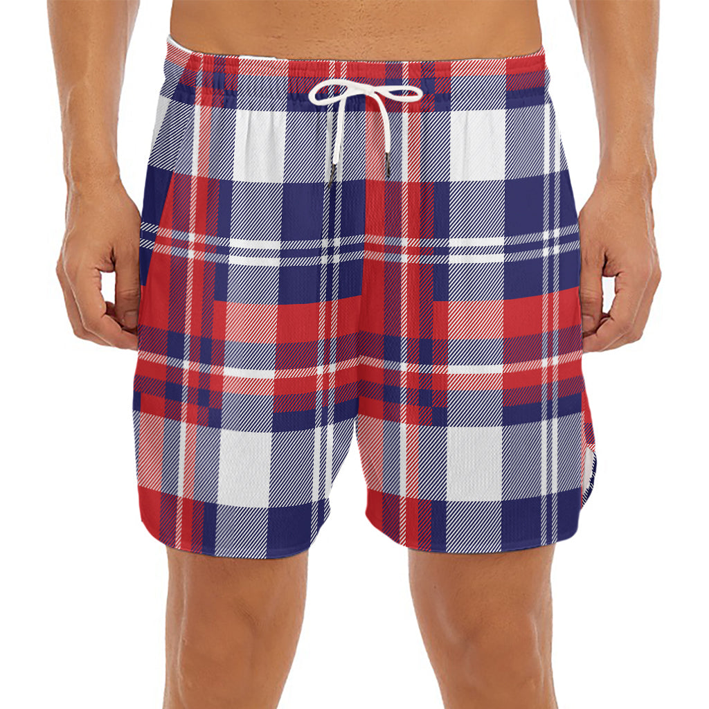 USA Plaid Pattern Print Men's Split Running Shorts