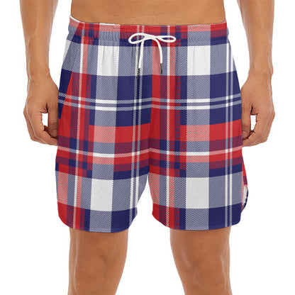 USA Plaid Pattern Print Men's Split Running Shorts