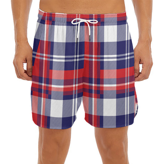USA Plaid Pattern Print Men's Split Running Shorts