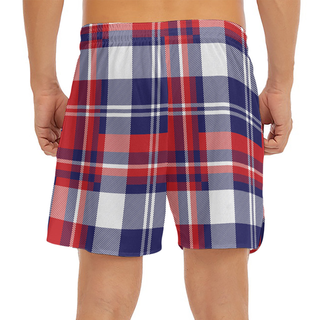 USA Plaid Pattern Print Men's Split Running Shorts