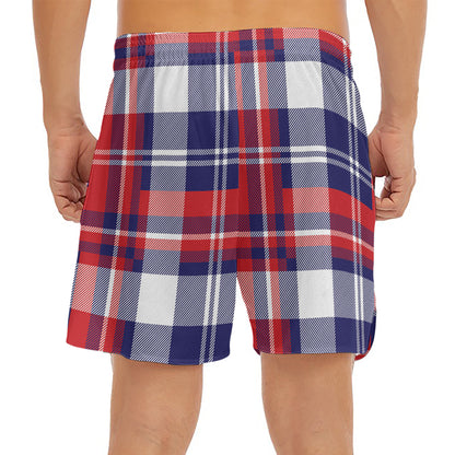 USA Plaid Pattern Print Men's Split Running Shorts