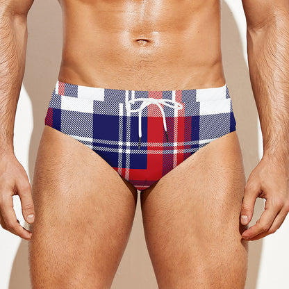 USA Plaid Pattern Print Men's Swim Briefs