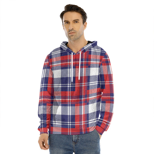 USA Plaid Pattern Print Men's Velvet Pullover Hoodie