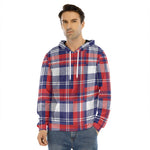 USA Plaid Pattern Print Men's Velvet Pullover Hoodie