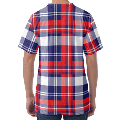 USA Plaid Pattern Print Men's Velvet T-Shirt