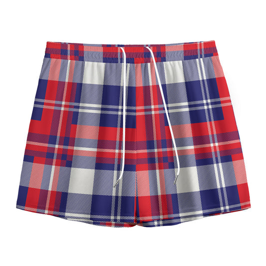 USA Plaid Pattern Print Mesh Shorts