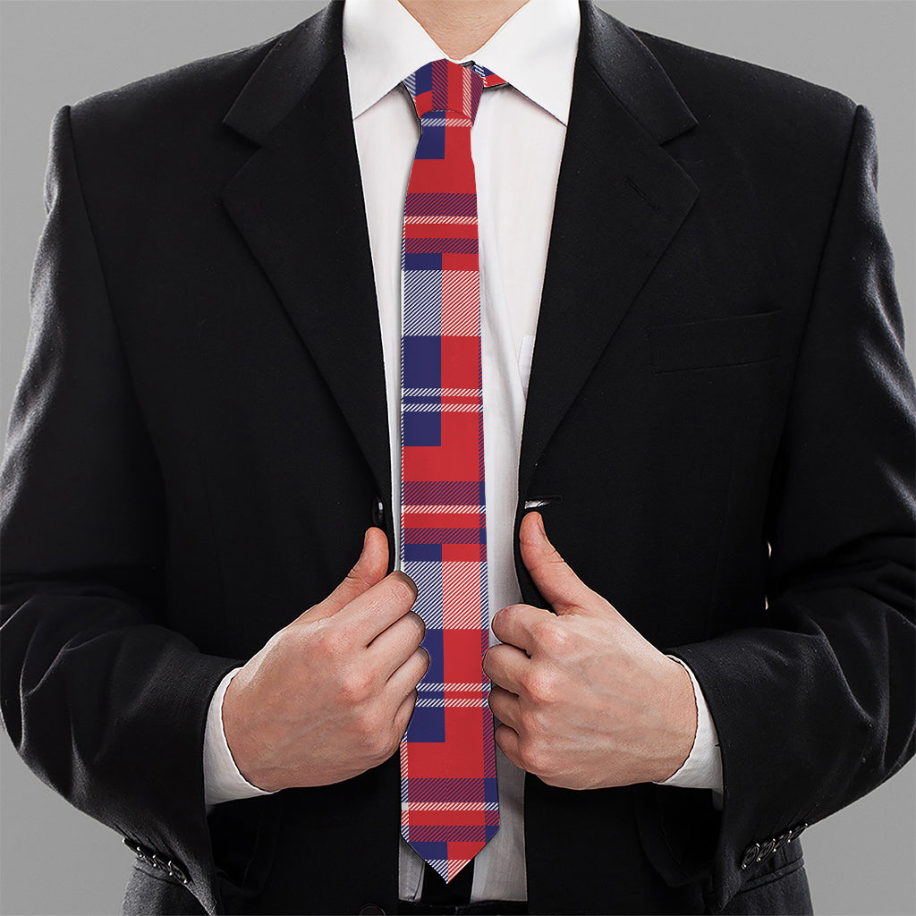 USA Plaid Pattern Print Necktie