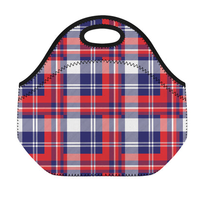 USA Plaid Pattern Print Neoprene Lunch Bag