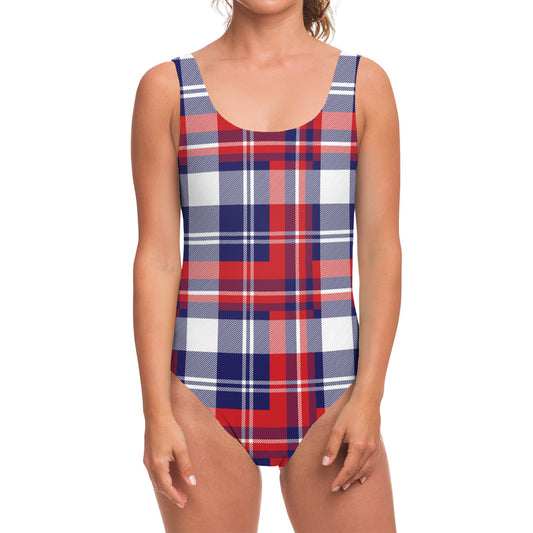 USA Plaid Pattern Print One Piece Swimsuit