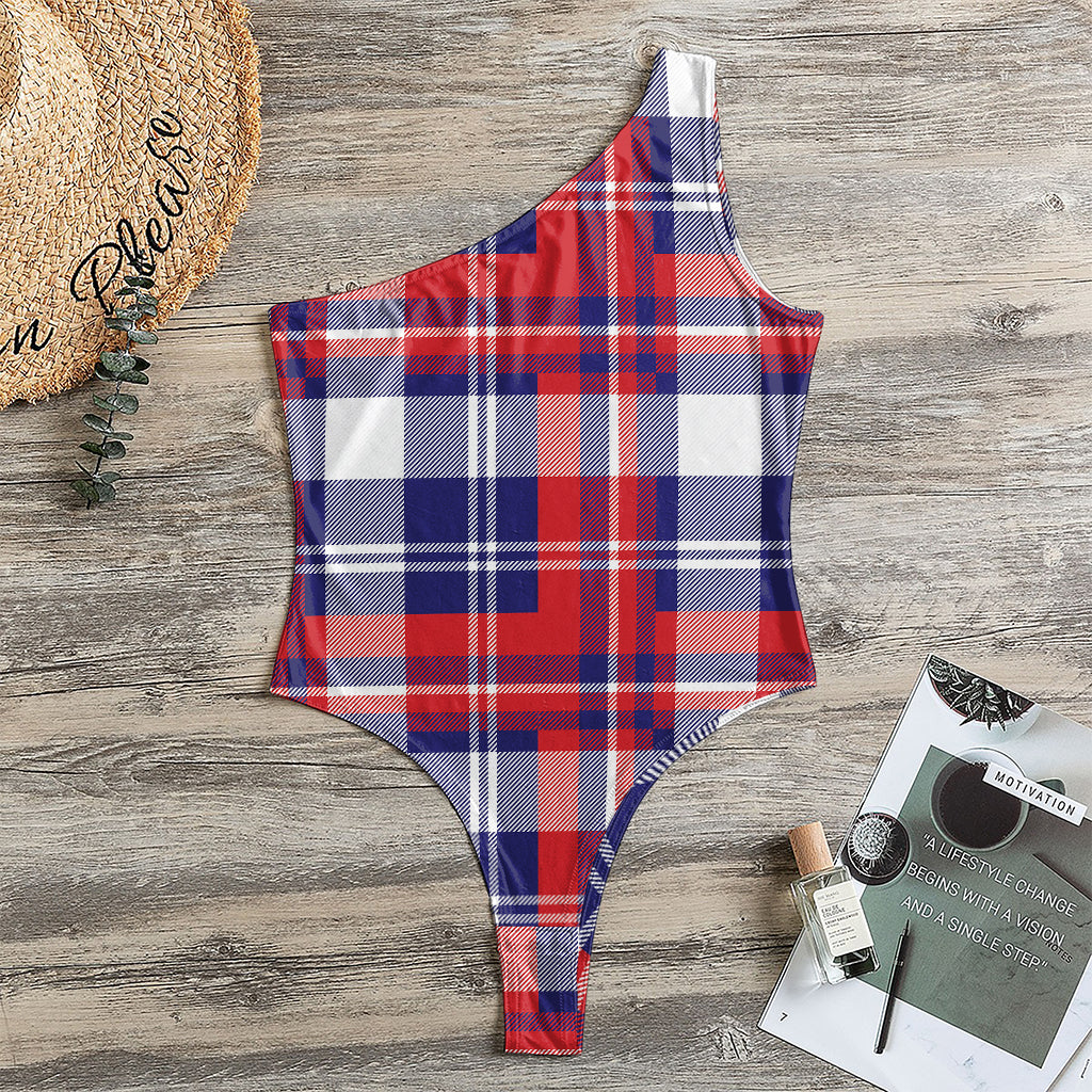 USA Plaid Pattern Print One Shoulder Bodysuit