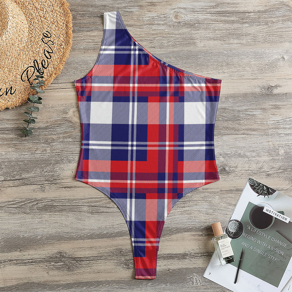 USA Plaid Pattern Print One Shoulder Bodysuit