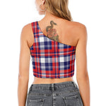 USA Plaid Pattern Print One Shoulder Crop Top