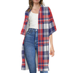 USA Plaid Pattern Print Open Front Beach Cover Up