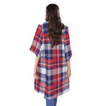 USA Plaid Pattern Print Open Front Beach Cover Up
