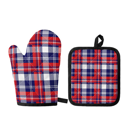 USA Plaid Pattern Print Oven Mitt And Pot Holder Set