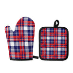 USA Plaid Pattern Print Oven Mitt And Pot Holder Set