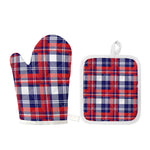 USA Plaid Pattern Print Oven Mitt And Pot Holder Set