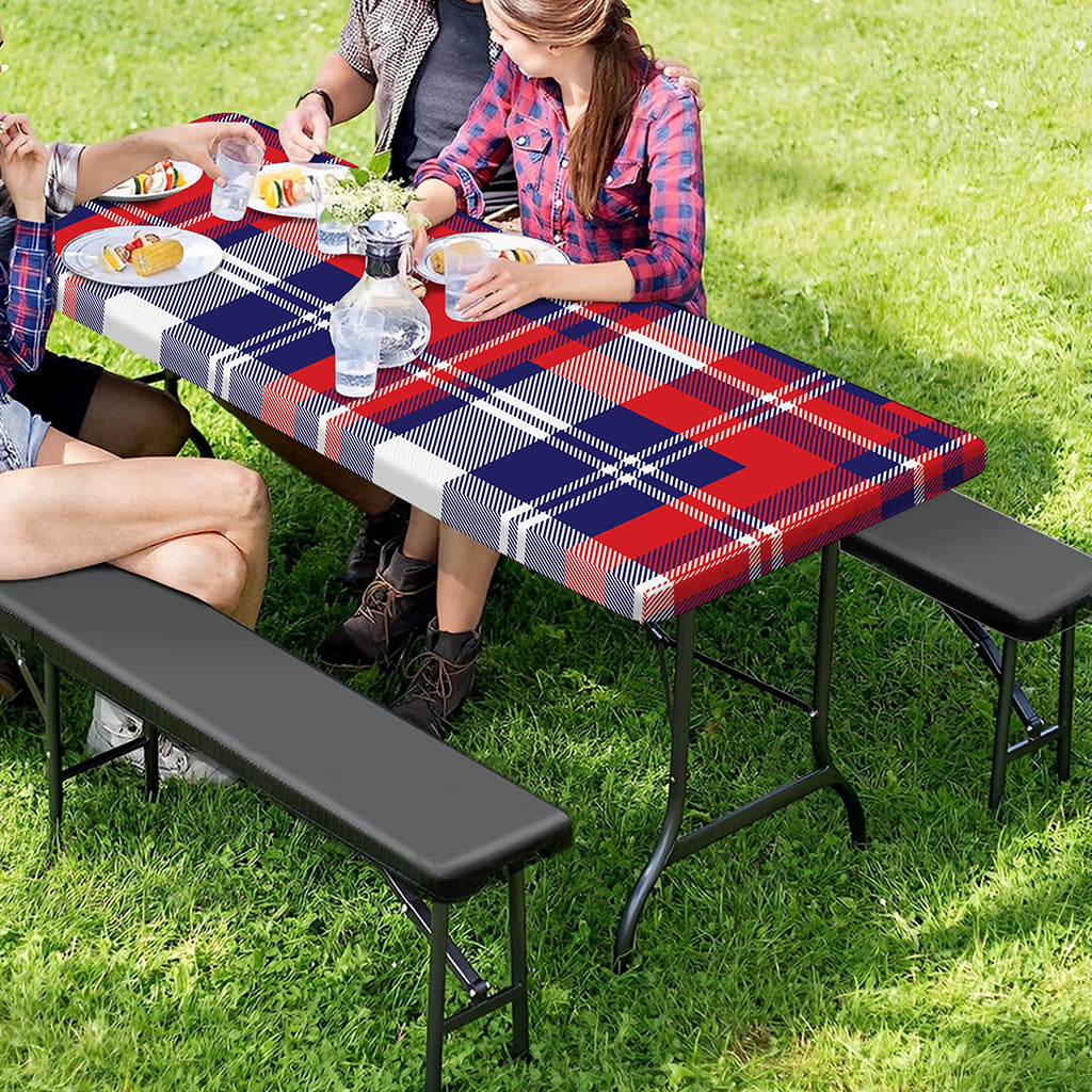 USA Plaid Pattern Print Picnic Table Cover
