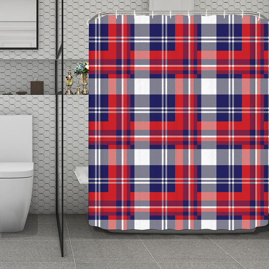 USA Plaid Pattern Print Polyester Shower Curtain