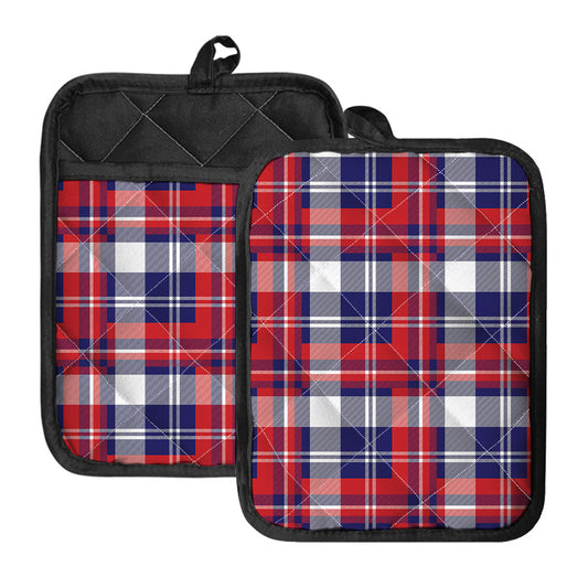 USA Plaid Pattern Print Pot Holders With Pocket