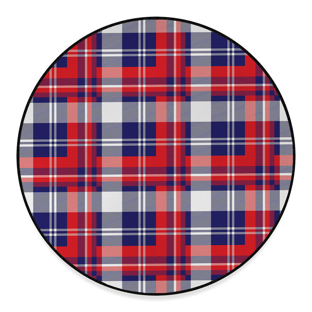 USA Plaid Pattern Print Round Floor Mat