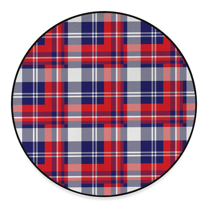 USA Plaid Pattern Print Round Floor Mat