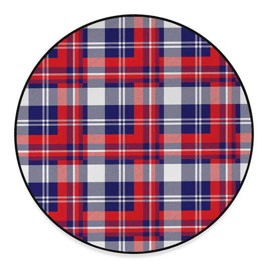 USA Plaid Pattern Print Round Floor Mat