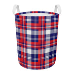 USA Plaid Pattern Print Round Laundry Basket