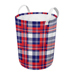 USA Plaid Pattern Print Round Laundry Basket