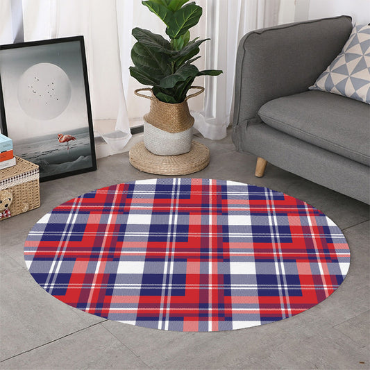 USA Plaid Pattern Print Round Rug