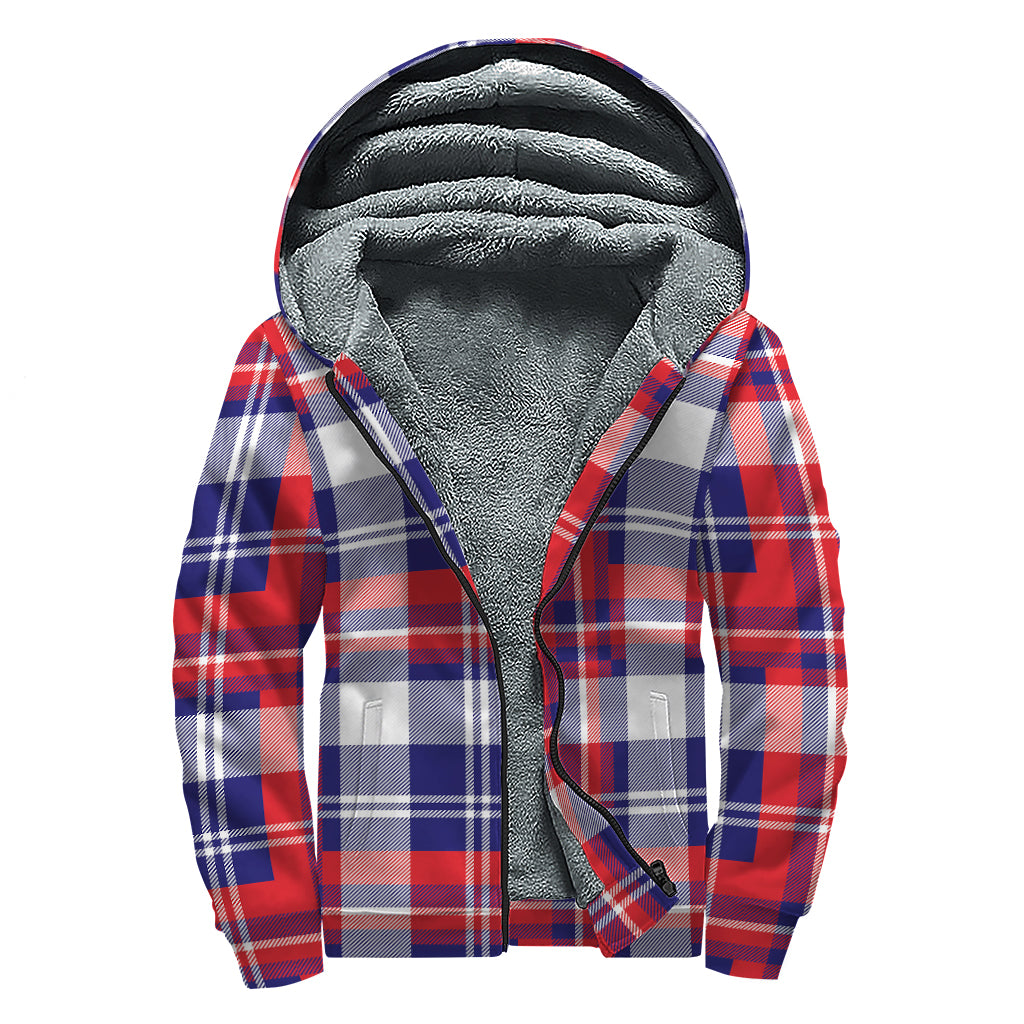USA Plaid Pattern Print Sherpa Lined Zip Up Hoodie