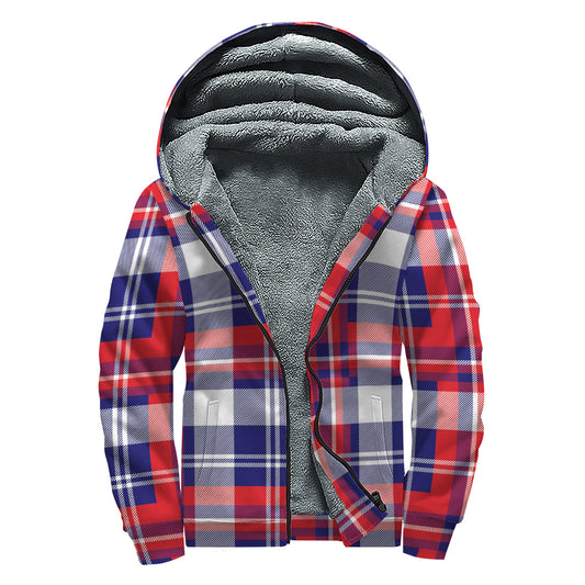 USA Plaid Pattern Print Sherpa Lined Zip Up Hoodie
